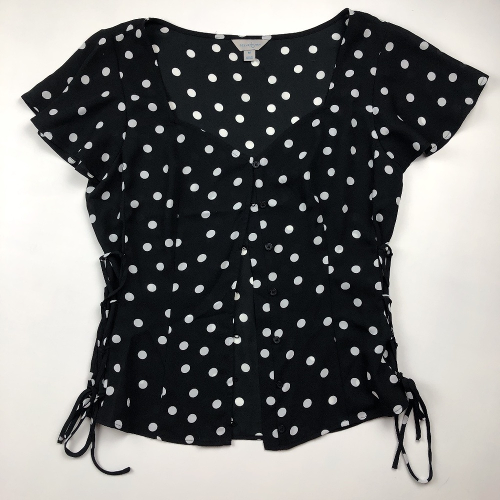 Belle + Sky Short Sleeve Lace Up Side Corset Top, sz M